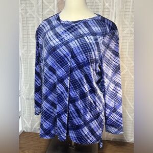 Denim & Co 3X Blue Plaid Women's Top very soft 27” p2p 30”L